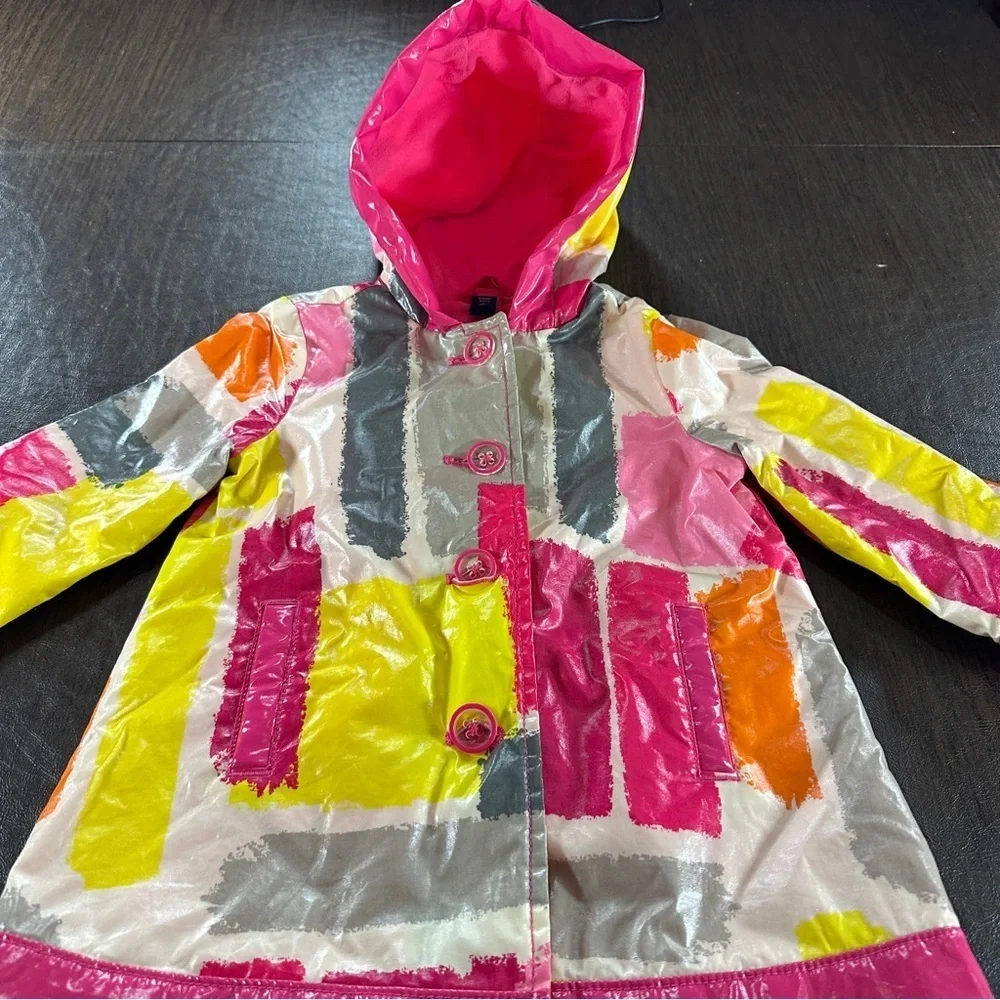 Gap Water Resistant Hooded Rain Jacket for Girls Pink Geometric Sz 3 Years